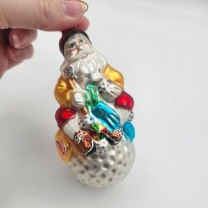 Blown Glass Golf Ball Santa Claus Ornament Hand Painted Holiday Decoration